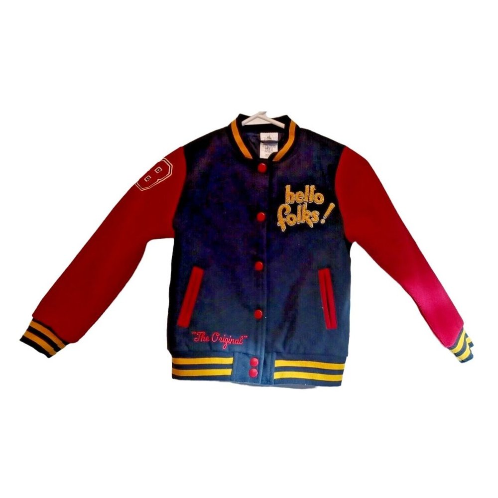Disney Varsity Jacket Hello Folks Unisex Youth Size Small 5/6 Mickey Mouse Pluto